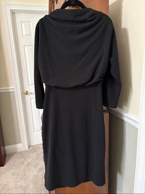 *Dillards Elegant Black Crepe Draped 3/4 Sleeve Dress Minimalist Modest